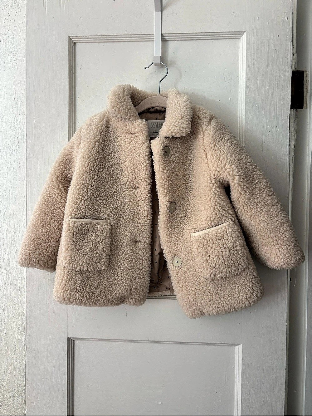 Zara Kids Faux Shearling Teddy Coat Beige Girls 2-3 Years